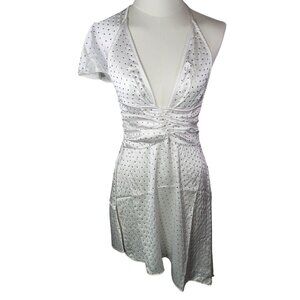 WeWoreWhat White Bridal Wedding Crystal Rhinestone Halter Mini Dress Size 0